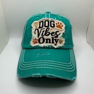 Teal Dog Vibes Only Vintage Style Distressed Ball Cap